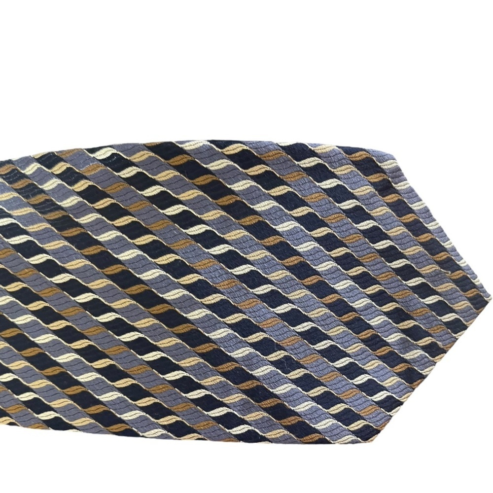 Classic Striped Mens Silk Tie in Blue and Gold